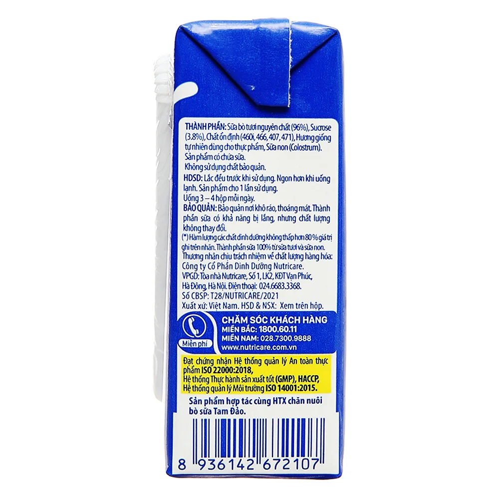 Combo 4 Sữa tươi có đường bổ sung sữa non Metafresh 110ml, lốc 4 hộp