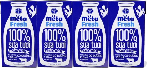 Sữa tươi có đường bổ sung sữa non Metafresh 110ml, lốc 4 hộp