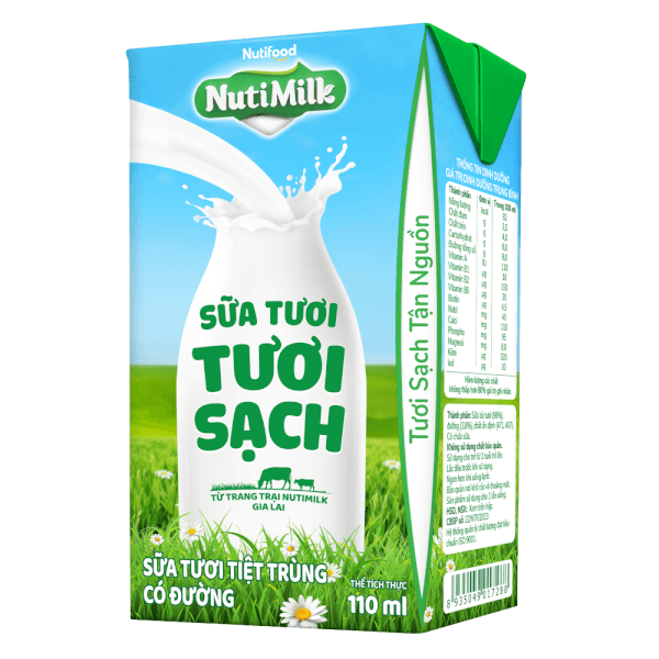 Sữa tươi sạch tiệt trùng Nutimilk, có đường, 110ml (lốc 4 hộp)