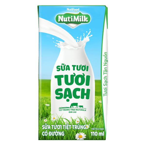 Sữa tươi sạch tiệt trùng Nutimilk, có đường, 110ml (lốc 4 hộp)