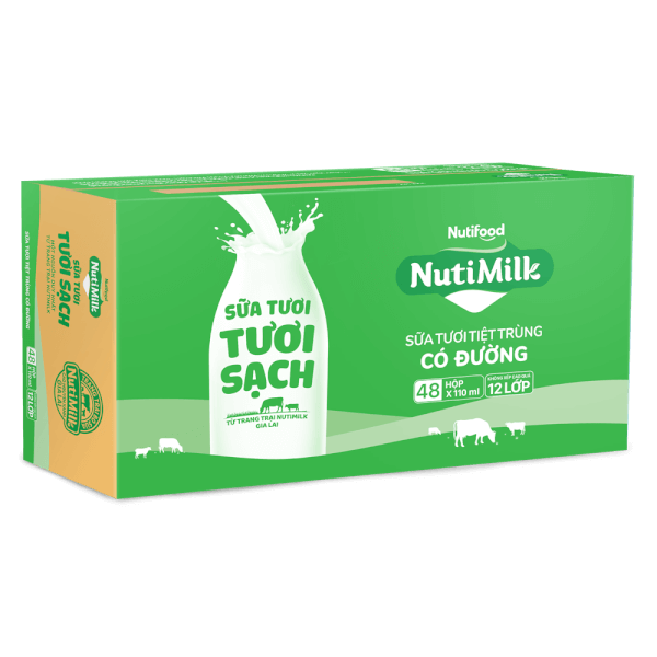 Sữa tươi sạch tiệt trùng Nutimilk, có đường, 110ml (lốc 4 hộp)