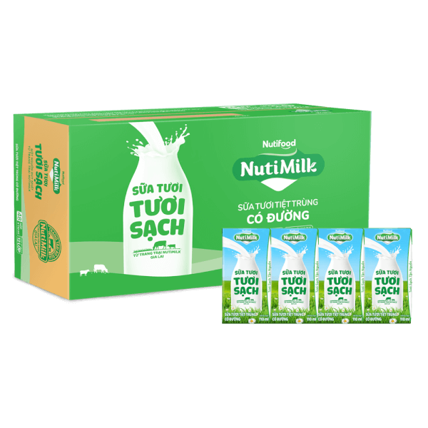 Sữa tươi sạch tiệt trùng Nutimilk, có đường, 110ml (lốc 4 hộp)