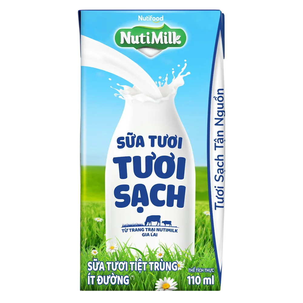Combo 2 lốc sữa tươi sạch tiệt trùng Nutimilk, ít đường, 110ml (lốc 4 hộp)