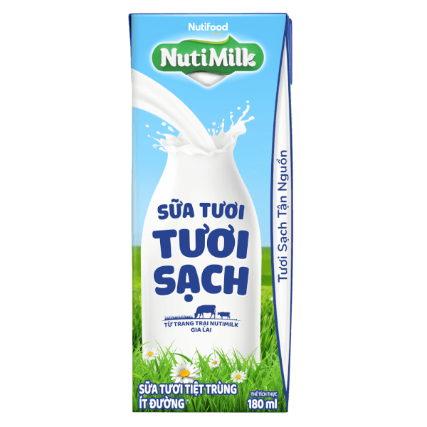 Combo 3 Sữa tươi sạch tiệt trùng Nutimilk, ít đường, 180ml (lốc 4 hộp)