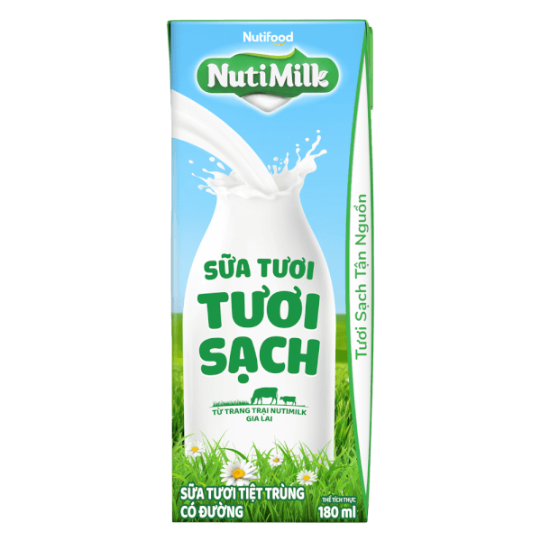 Combo 3 Sữa tươi sạch tiệt trùng Nutimilk, có đường, 180ml (lốc 4 hộp)