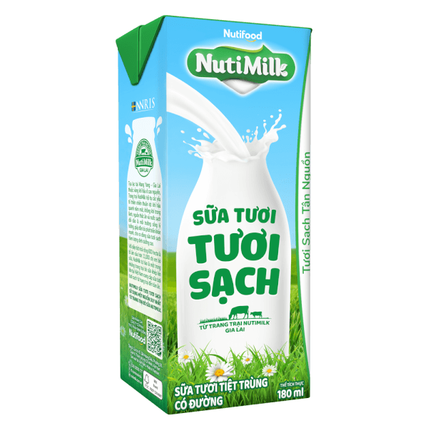 Combo 3 Sữa tươi sạch tiệt trùng Nutimilk, có đường, 180ml (lốc 4 hộp)