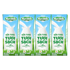 Quà tặng khi mua Combo 4 Sữa tươi sạch tiệt trùng Nutimilk, ít đường, 180ml (lốc 4 hộp)
