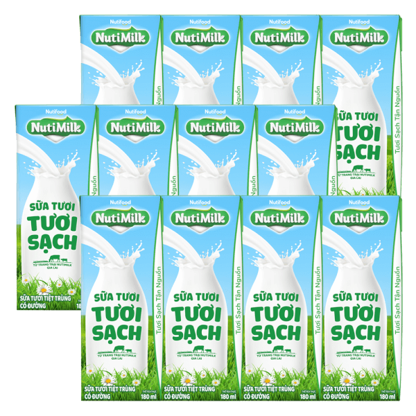 Combo 3 Sữa tươi sạch tiệt trùng Nutimilk, có đường, 180ml (lốc 4 hộp)