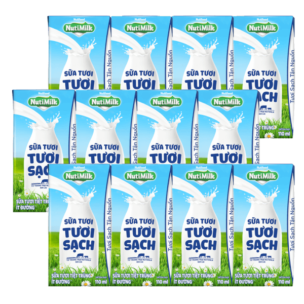 Combo 3 Sữa tươi sạch tiệt trùng Nutimilk, ít đường, 110ml (lốc 4 hộp)