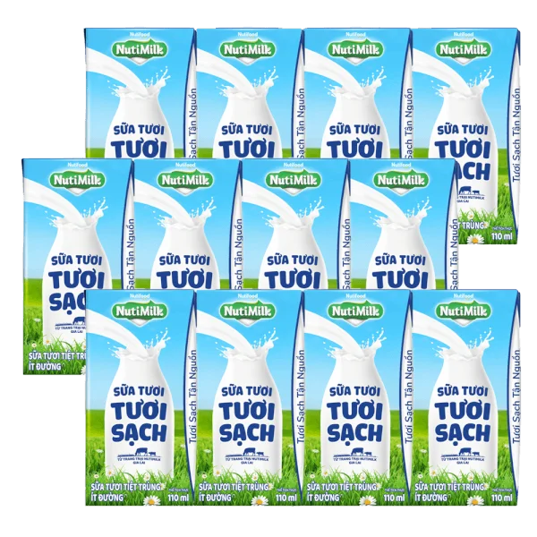 Combo 3 Sữa tươi sạch tiệt trùng Nutimilk, ít đường, 110ml (lốc 4 hộp)