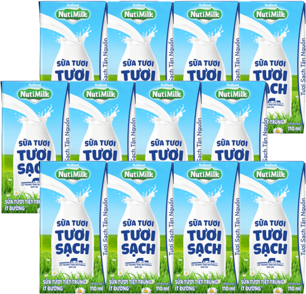 Combo 3 Sữa tươi sạch tiệt trùng Nutimilk, ít đường, 110ml (lốc 4 hộp)