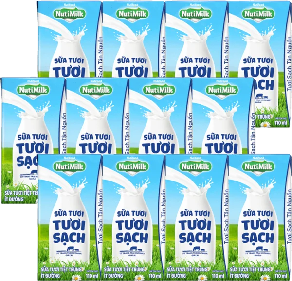 Combo 3 Sữa tươi sạch tiệt trùng Nutimilk, ít đường, 110ml (lốc 4 hộp)