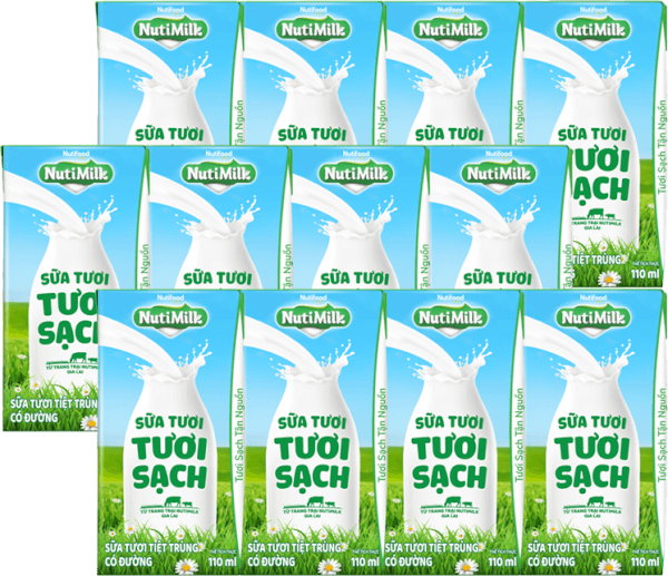 Combo 3 Sữa tươi sạch tiệt trùng Nutimilk, có đường, 110ml (lốc 4 hộp)