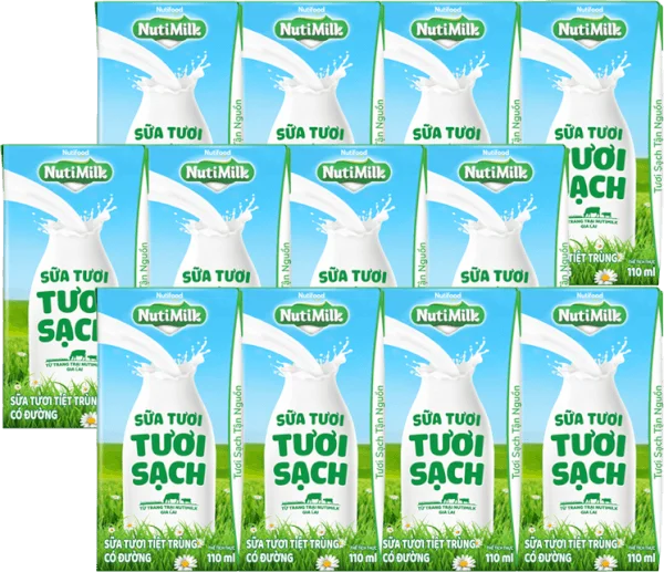 Combo 3 Sữa tươi sạch tiệt trùng Nutimilk, có đường, 110ml (lốc 4 hộp)