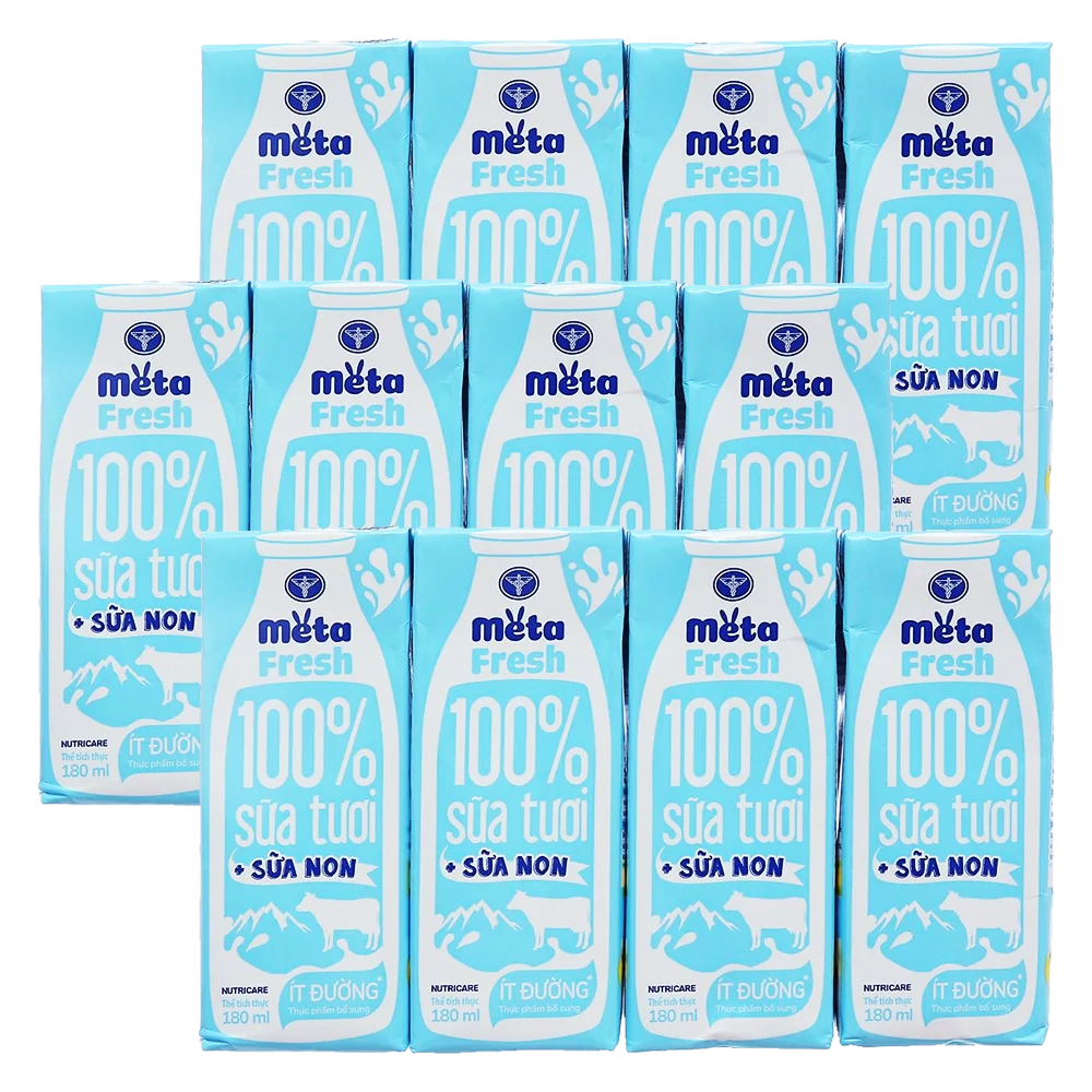 Combo 3 Sữa tươi ít đường bổ sung sữa non Metafresh 180ml, lốc 4 hộp