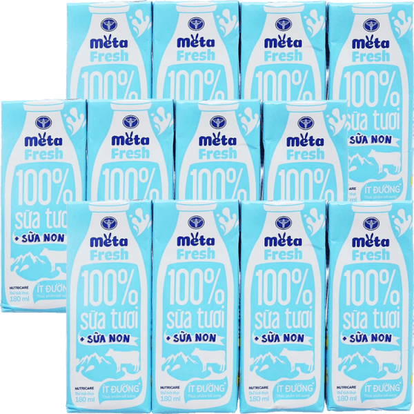 Combo 3 Sữa tươi ít đường bổ sung sữa non Metafresh 180ml, lốc 4 hộp