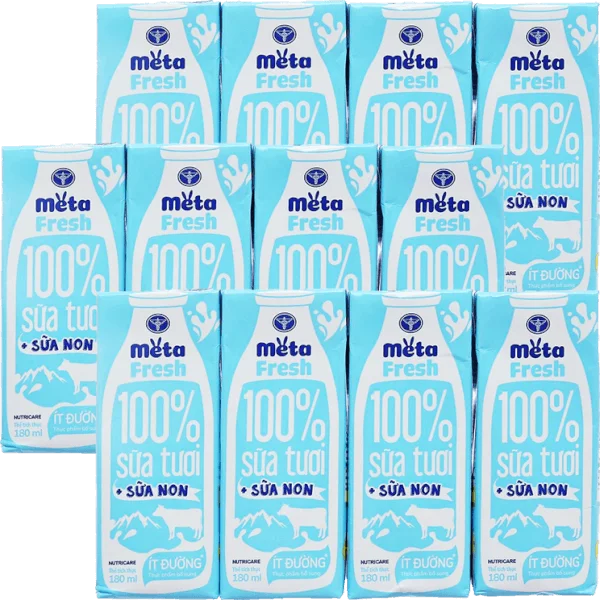 Combo 3 Sữa tươi ít đường bổ sung sữa non Metafresh 180ml, lốc 4 hộp