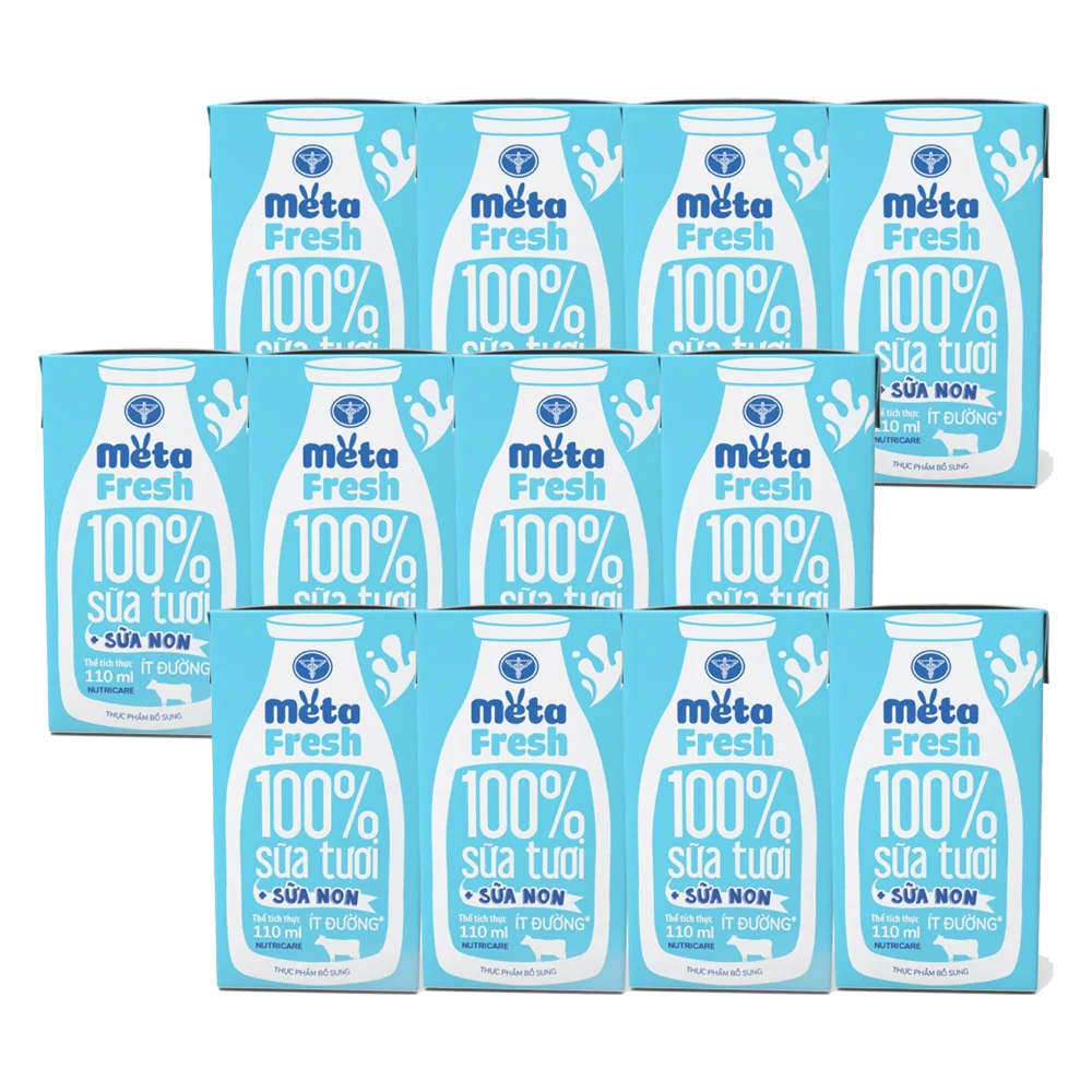 Combo 3 Sữa tươi ít đường bổ sung sữa non Metafresh 110ml, lốc 4 hộp