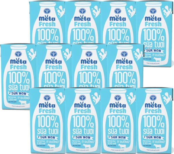 Combo 3 Sữa tươi ít đường bổ sung sữa non Metafresh 110ml, lốc 4 hộp