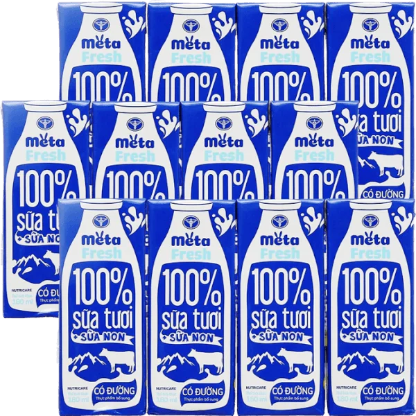 Combo 3 Sữa tươi có đường bổ sung sữa non Metafresh 180ml, lốc 4 hộp