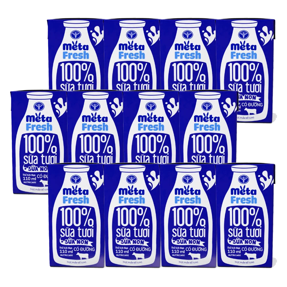 Combo 3 Sữa tươi có đường bổ sung sữa non Metafresh 110ml, lốc 4 hộp