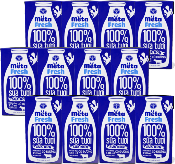 Combo 3 Sữa tươi có đường bổ sung sữa non Metafresh 110ml, lốc 4 hộp