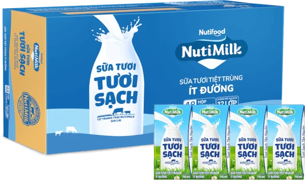 Thùng Sữa tươi sạch tiệt trùng Nutimilk, ít đường, 110ml (lốc 4 hộp)