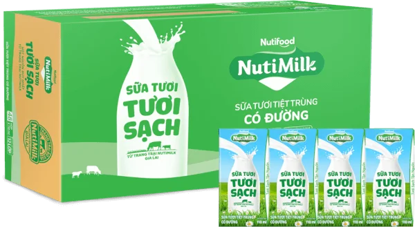 Thùng Sữa tươi sạch tiệt trùng Nutimilk, có đường, 110ml (lốc 4 hộp)