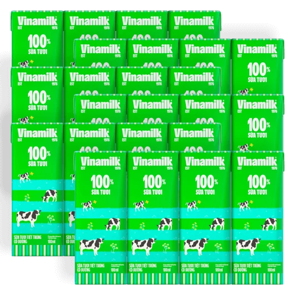 Combo 6 Sữa tươi tiệt trùng có đường Vinamilk 180ml - Lốc 4 hộp