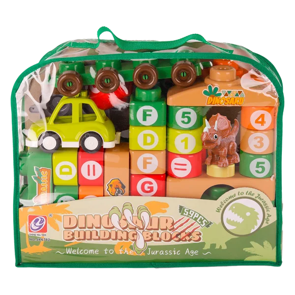 Túi xếp hình khối kèm xe và mô hình khủng long 59pcs LH16880800 C407 (Xanh lá)