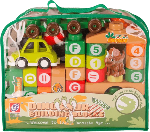 Túi xếp hình khối kèm xe và mô hình khủng long 59pcs LH16880800 C407 (Xanh lá)