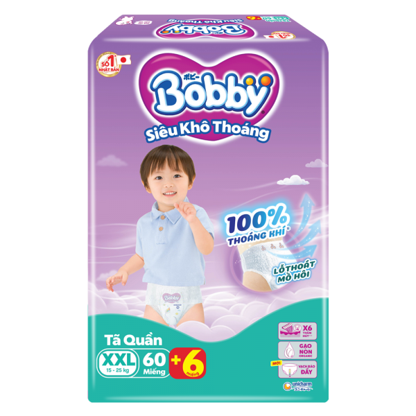 Tã quần Bobby size XXL, 60 miếng + 6 miếng