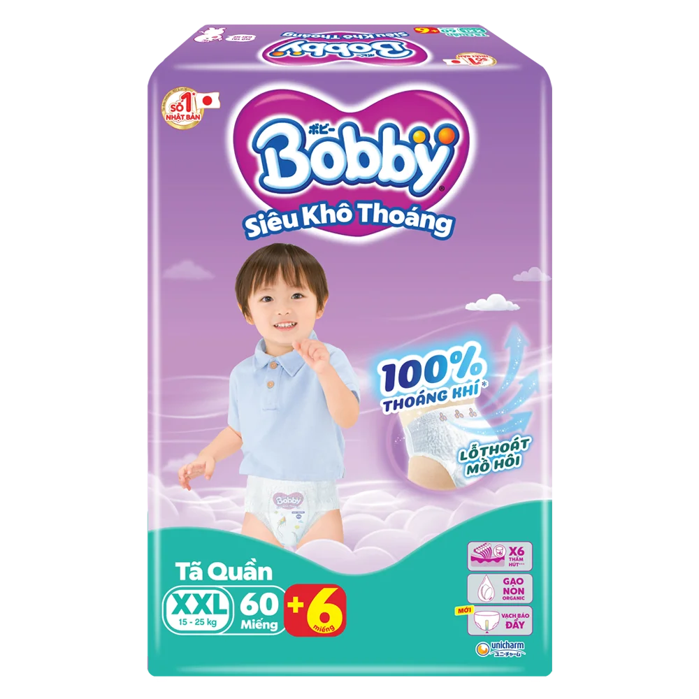 Tã quần Bobby size XXL, 60 miếng (giao bao bì ngẫu nhiên)