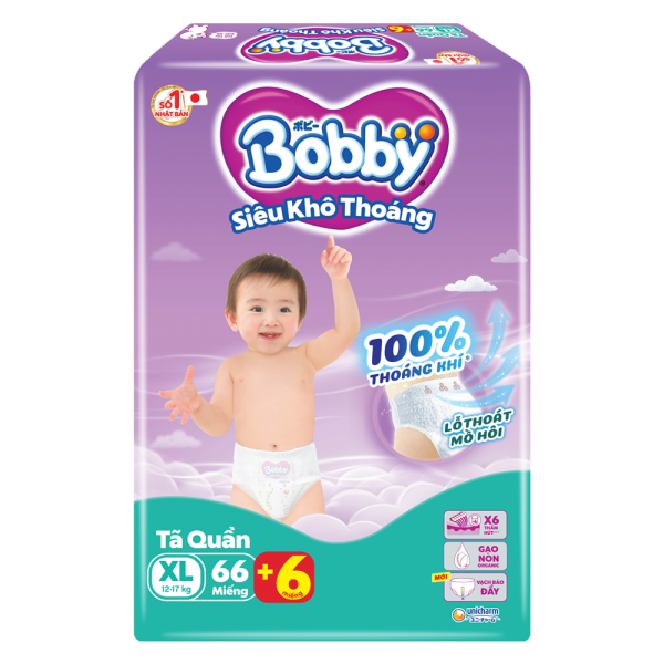 Tã quần Bobby size XL, 66 miếng + 6 miếng