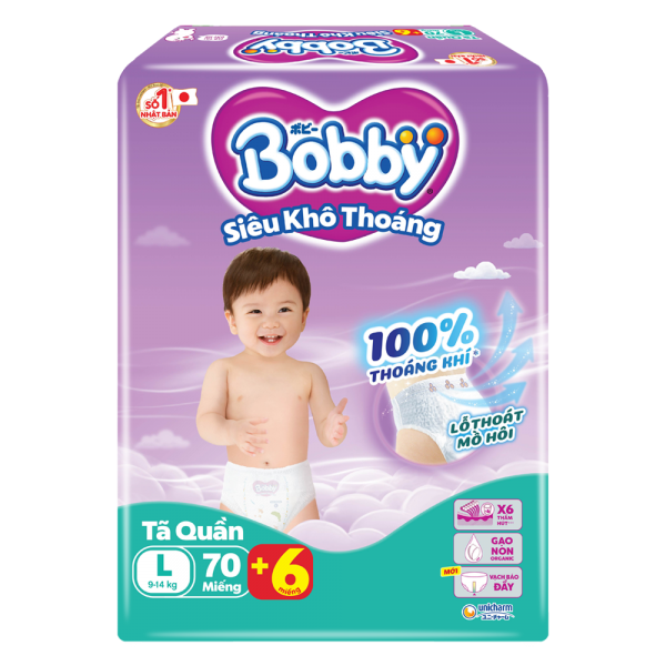 Tã quần Bobby size L, 70 miếng + 6 miếng