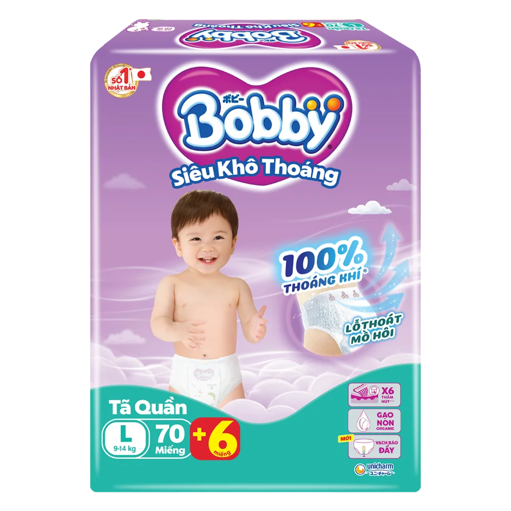 Tã quần Bobby size L, 70 miếng (giao bao bì ngẫu nhiên)