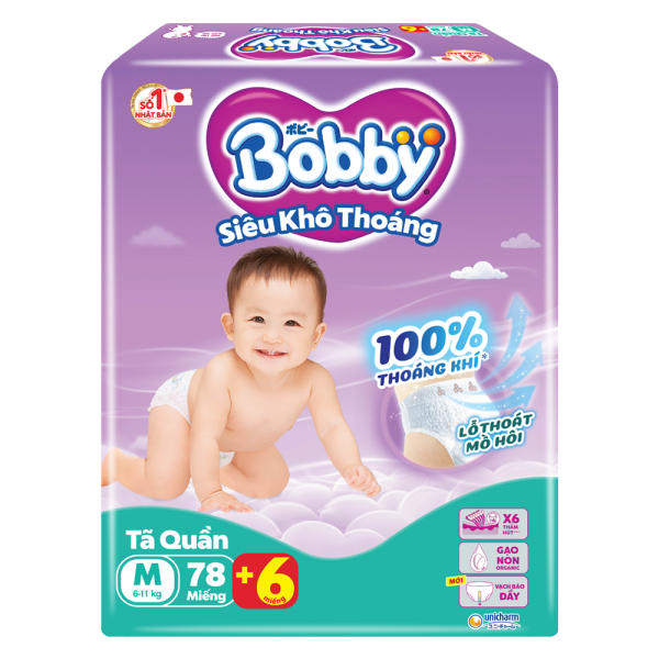 Tã quần Bobby size M, 78 miếng + 6 miếng