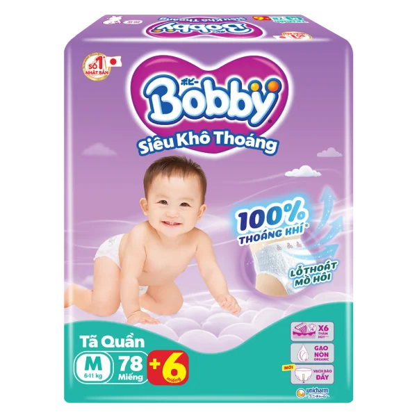 Combo 2 Tã quần Bobby size M, 78 miếng + 6 miếng