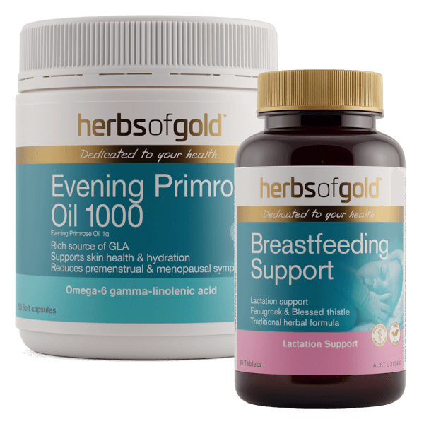 Combo Thực phẩm bảo vệ sức khoẻ Herbs of Gold Herbs of Gold Breastfeeding Support và Thực phẩm bảo vệ sức khoẻ Herbs of Gold Evening Primrose Oil 1000