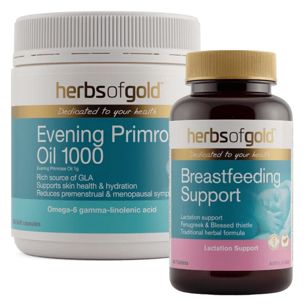 Combo Thực phẩm bảo vệ sức khoẻ Herbs of Gold Herbs of Gold Breastfeeding Support và Thực phẩm bảo vệ sức khoẻ Herbs of Gold Evening Primrose Oil 1000