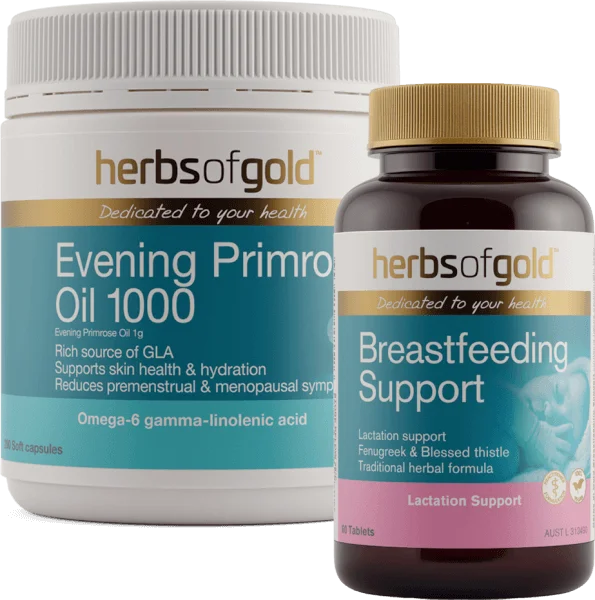 Combo Thực phẩm bảo vệ sức khoẻ Herbs of Gold Herbs of Gold Breastfeeding Support và Thực phẩm bảo vệ sức khoẻ Herbs of Gold Evening Primrose Oil 1000