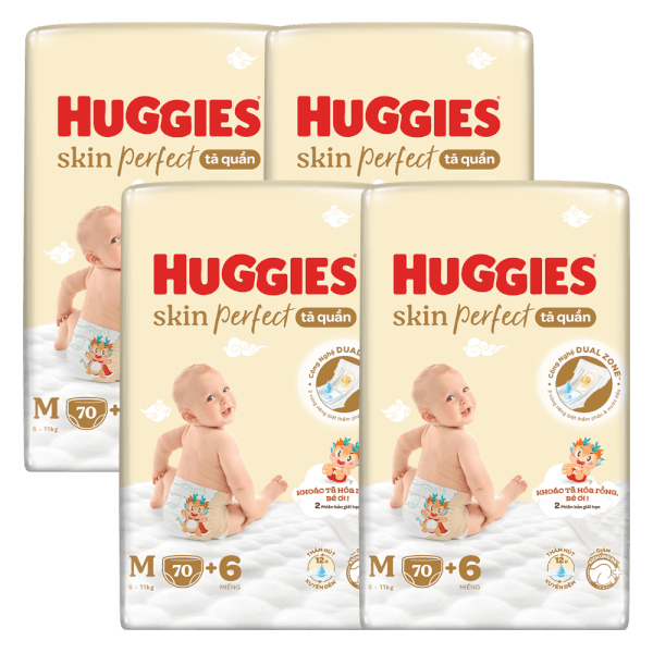 Combo 4 Tã quần Huggies SkinPerfect Pants (M, 6-11kg, 70+6 miếng) (giao bao bì ngẫu nhiên)