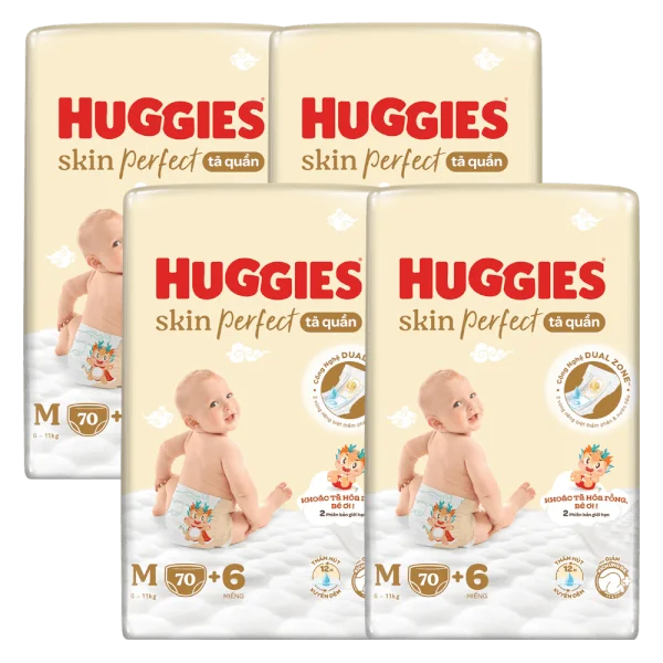 Combo 4 Tã quần Huggies SkinPerfect Pants (M, 6-11kg, 70+6 miếng) (giao bao bì ngẫu nhiên)