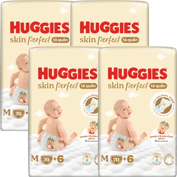 Combo 4 Tã quần Huggies SkinPerfect Pants (M, 6-11kg, 70+6 miếng) (giao bao bì ngẫu nhiên)