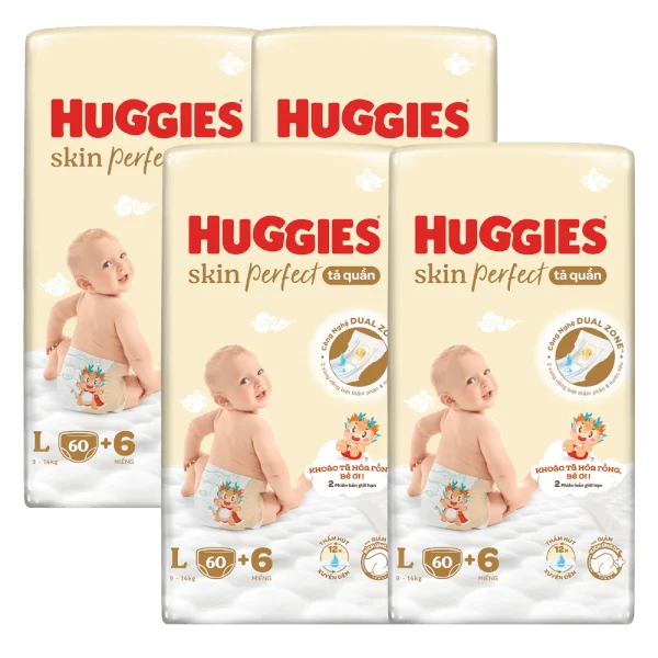 Combo 4 Tã quần Huggies SkinPerfect Pants (L, 9-14kg, 60+6 miếng) (giao bao bì ngẫu nhiên)