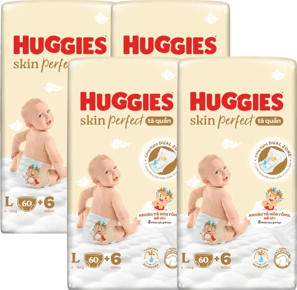 Combo 4 Tã quần Huggies SkinPerfect Pants (L, 9-14kg, 60+6 miếng) (giao bao bì ngẫu nhiên)