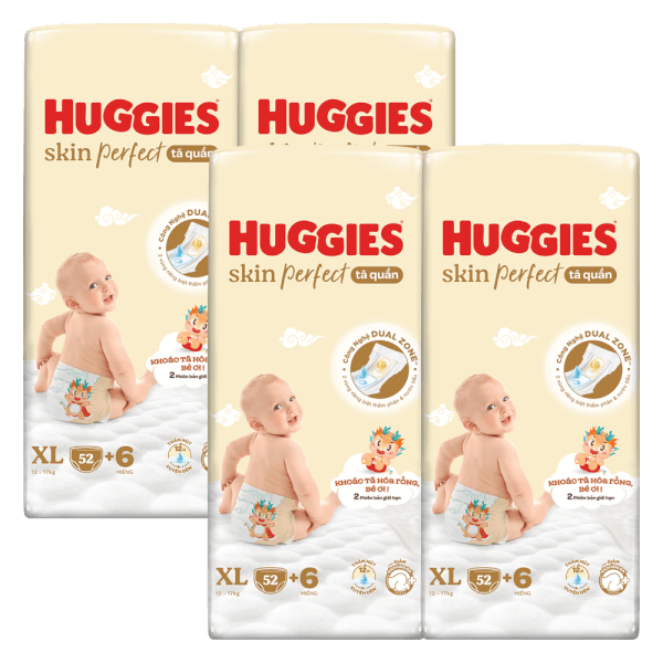 Combo 4 Tã quần Huggies SkinPerfect Pants (XL, 12-17kg, 52+6 miếng) (giao bao bì ngẫu nhiên)