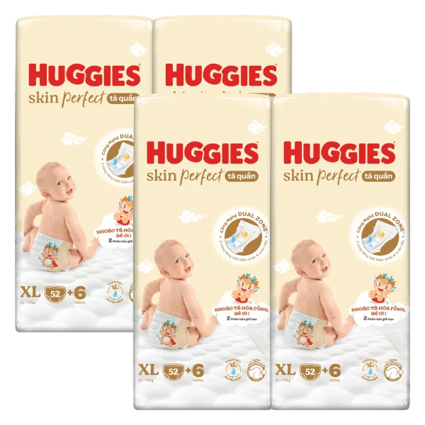 Combo 4 Tã quần Huggies SkinPerfect Pants (XL, 12-17kg, 52+6 miếng) (giao bao bì ngẫu nhiên)