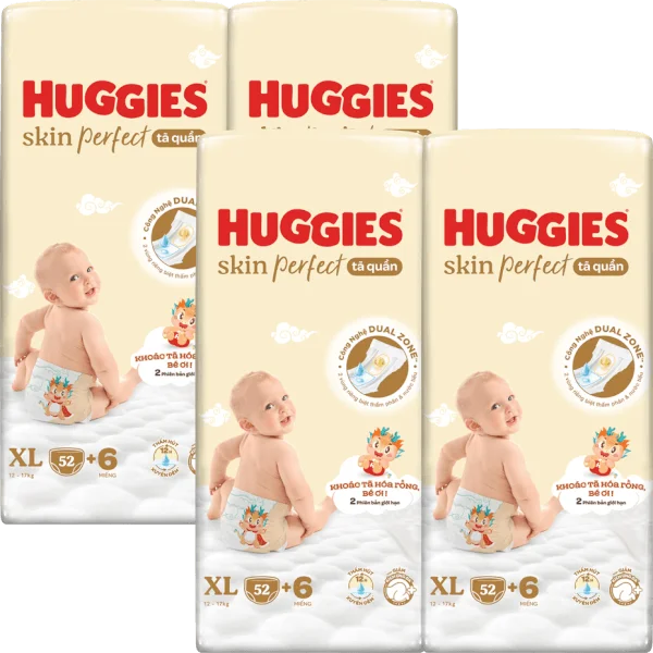 Combo 4 Tã quần Huggies SkinPerfect Pants (XL, 12-17kg, 52+6 miếng) (giao bao bì ngẫu nhiên)