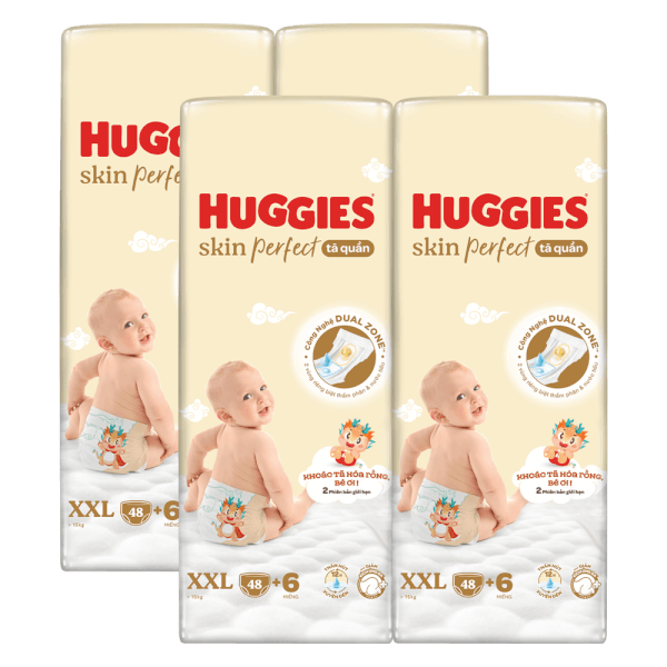 Combo 4 Tã quần Huggies SkinPerfect Pants (XXL, >15kg, 48+6 miếng) (giao bao bì ngẫu nhiên)